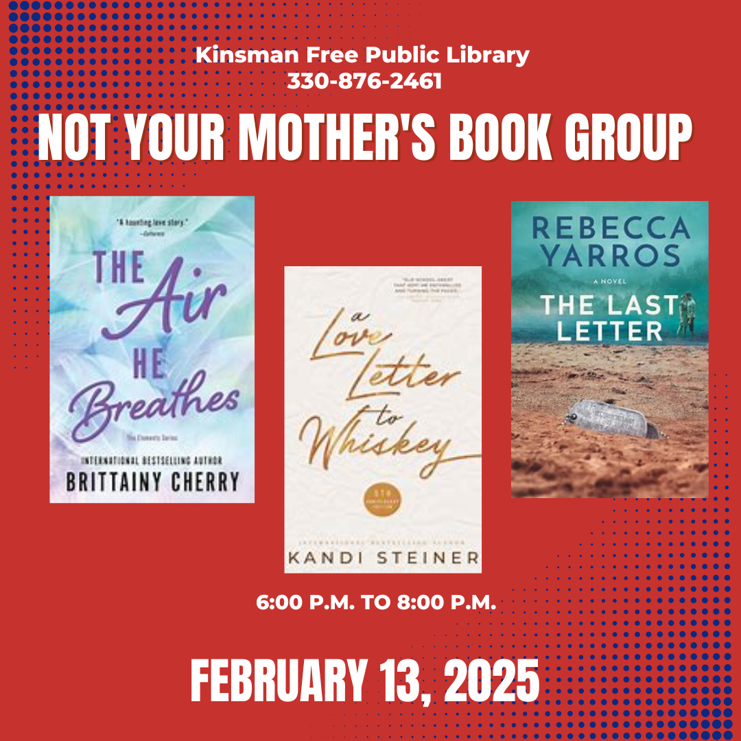 Flyer for Not Your Mother's Book Club on Feburary 13th. Info and books listed above.